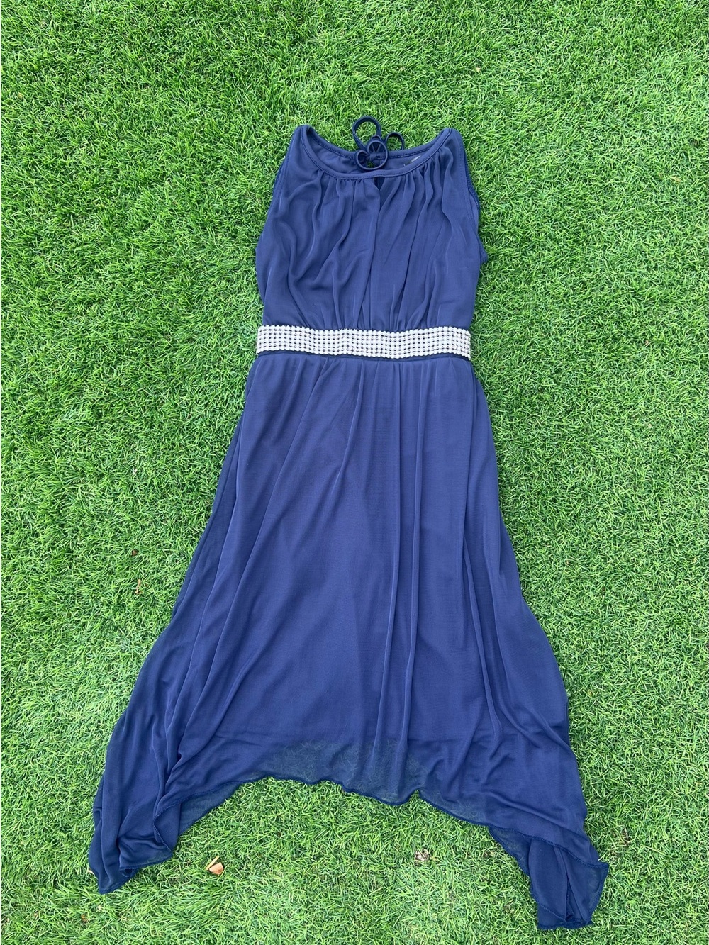 Crystal Doll Asymmetrical Hem Dress with Rhinestone Waist
